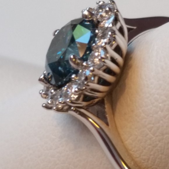 1.70 Ct Enhanced Blue Diamond Ring Halo Size 7 14K White Gold - Picture 3 of 8